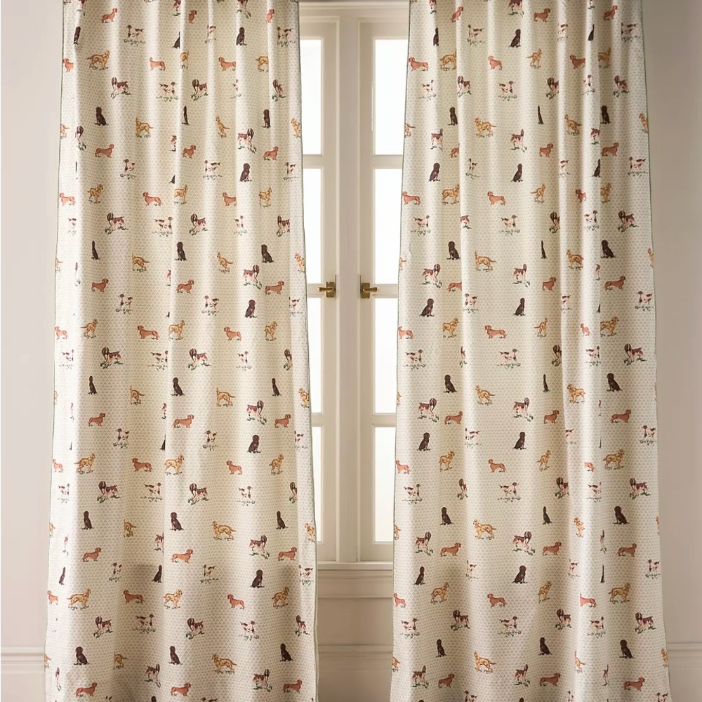 NEW Anthropologie Printed Cotton Dogs Curtain ONE panel 50x84”